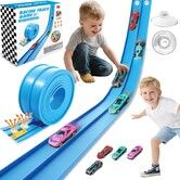 4.6M Flexible Race Track Set DIY Bendable Race Car with 4 Toy Cars,Suction Cups,Portable Racetrack Compatible with 1/64 Diecast Cars for Kids 3+(Blue)