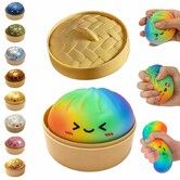 Glitter Dumpling Squishy,Dumpling Squishies,Glitter Dumpling Mystery Box,Colorful Dumpling Stress Balls Fidget,Jumbo Squishy Toy with Steamer Box
