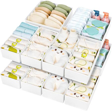 Drawer Organiser 12 Pack Fabric Storage Bins Foldable Clothes Dividers For Baby Nursery Bedroom Closet Beige
