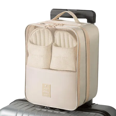 Beige 30x23x13 cm Travel Shoe Bag Portable Shoe Storage Bag for Business Trips Travel Luggage Shoe Pouch Organizer Dustproof Suitcase Organizer