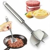 304 Stainless Steel Meat Masher, Ground Beef Chopper Tool Hamburger Smasher for Potato Chicken Puree, Mixer Utensil for Home Meal Prep