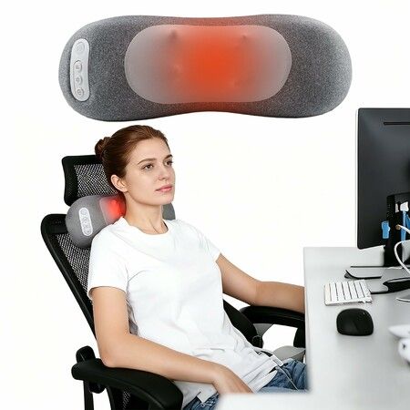 2 in 1 Neck & Lumbar Massager Pillow with Heat, 3D Rotating Massage Nodes, Memory Foam Back Support for Pressure Relief & Relaxation for Home Office