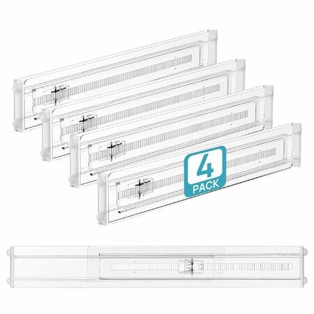 4 Pack Shallow Drawer Dividers,2.36 Inch Height Adjustable Expandable Clear Plastic Drawer Organizer Separators for Kitchen Utensils Clothes