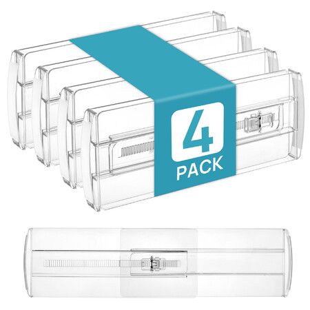 4 Pack Adjustable Drawer Dividers,Expandable 27-43cm Drawer Organizers,Transparent PP Storage Separators for Clothes Makeup Kitchen Bedroom Dresser