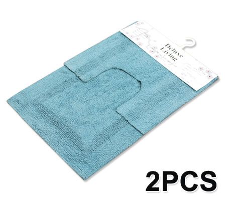 Deluxe Living 2 Piece 100% Cotton Bath Mat & Contour Set - Blue