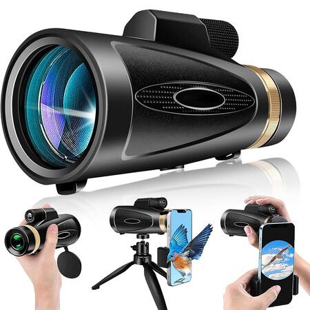 Monocular Telescope 80x100 HD Monoculars for Men Women with Tripod and Phone Adapter, Monoculars for Bird Watching Stargazing Camping Hiking Wildlife
