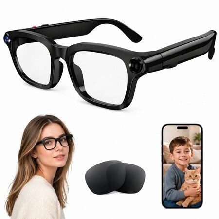 AI Smart Glasses with 8MP Camera,4K Video,Photo Capture,Real-Time Translation,Recording,AI Assistant,Open-Ear Audio,Bluetooth,Object Recognition