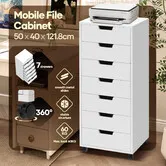 7 Drawers Mobile Filing Cabinet White Office Storage Unit Tall Vertical Drawer Cupboard Rolling File Organiser with Lockable Wheels 50x40x121.8cm