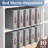 10Pcs Bed Sheet Organiser Set Foldable Linen Closet Storage Bin Box Container with Clear Window Labels Handles for Bedding Blanket Duvet Cover Wardrobe