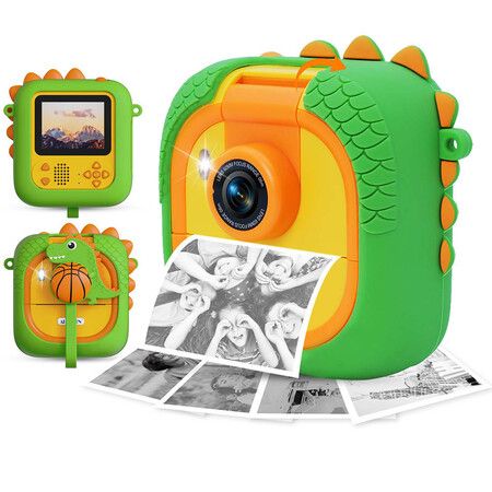 Kids Camera Instant Print for Girls Boys,1080P HD Flip Lens Selfie Digital Camera with Print Paper,Ideas Birthday Toys for Kids Green