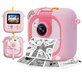 Kids Camera Instant Print for Girls Boys,1080P HD Flip Lens Selfie Digital Camera with Print Paper,Ideas Birthday Toys for Kids Pink