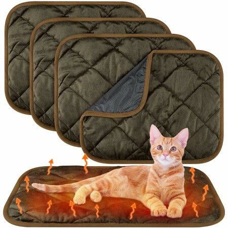 4 Pack Self Warming Pet Mat, Heat Reflect No Electric Thermal Pad Washable Anti-Slip Soft Bed Blanket for Dog Cat Small Pets(16x20 Inch,Coffee)