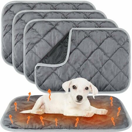 4 Pack Self Warming Pet Mat, Heat Reflect No Electric Thermal Pad Washable Anti-Slip Soft Bed Blanket for Dog Cat Small Pets(23x35 Inch,Gray)
