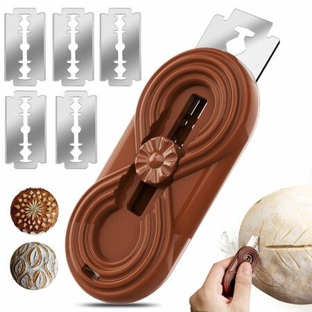 Bread Lame Dough Scoring Knife,Bread Scoring Tool,Retractable & Anti-Slip Handle Professional Sourdough Tool for Homemade Sourdough Bread with 5 Blades