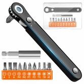 12 IN 1 Right Angle Screwdriver Mens Gifts, 90 Degree Offset Ratcheting Screwdriver Pocket Mini Low Profile Ratchet Wrench Bit Socket Set for Men