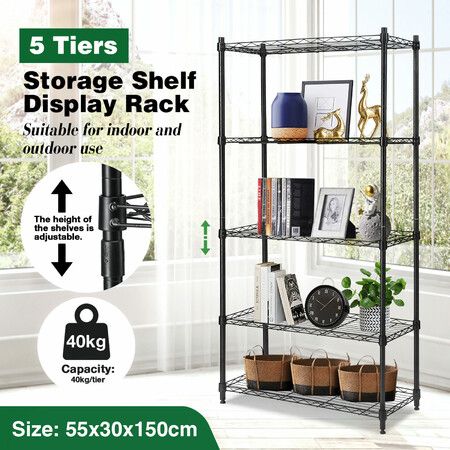 5 Tier Plant Stand Metal Corner Shelf Flower Pot Shelving Unit Bookshelf Tall Storage Display Rack Garden Planter Holder Organiser Heavy Duty Black