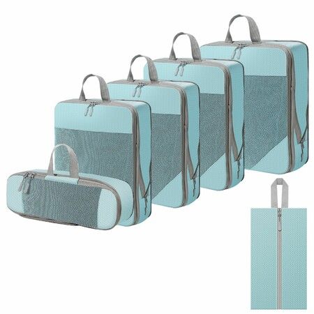 Compression Packing Cubes for Suitcases Travel Essentials 6 Set Rectangle Mesh Expandable Travel Bags Organizer for Luggage Blue