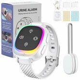 Cordless Bed Wetting Alarm, Watch Style Wristband Potty Trainer with Vibration Voice Light Alert Anti-Loss Tracking 20 Days Standby for Kids Elderly, White