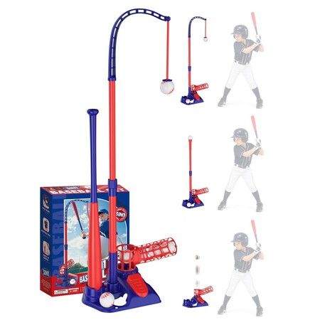 3-in-1 Pop Tee Ball Popper,Automatic Baseball Pitching Batting Machine, Push to Launch Training Toy for Kids Indoor Outdoor Sports Gift