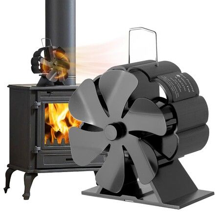 6 Blade Heat Powered Stove Fan,Eco Fireplace Fan For Wood Log Burner Gas Pellet Heater,Quiet Efficient Warm Air Distribution Eco-Fan,Black