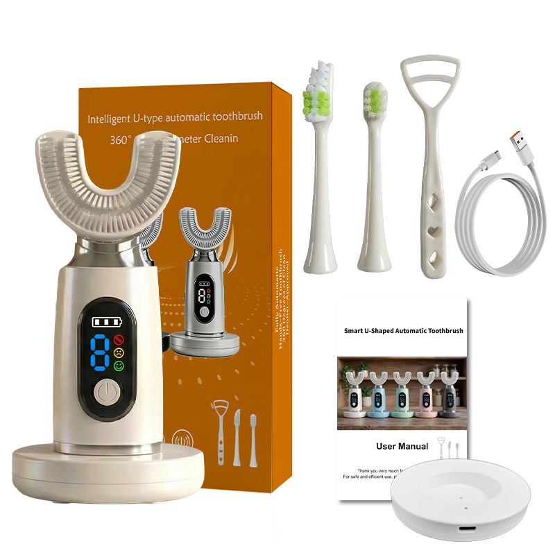 Smart U-Shaped Sonic Electric Toothbrush Set,High Frequency Automatic Deep Clean Brush With Dupont Bristles For Travel,IPX7 Waterproof Beige