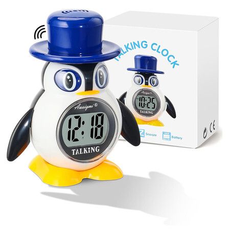 Penguin Talking Alarm Clock, Cute Portable Digital Alarm Clock with Easy Operation and Snooze, Adorable Design Gift for All People and Loved Ones