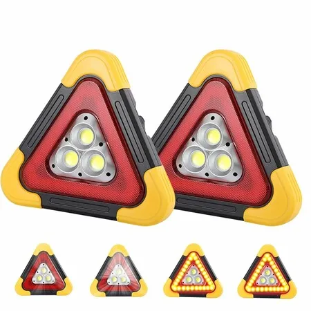 2 Pack LED Emergency Warning Triangle, Rechargeable Portable Flashing LED Warning Triangle Light, Safety Hazard Light for Car Truck RV Vehicle Roadside