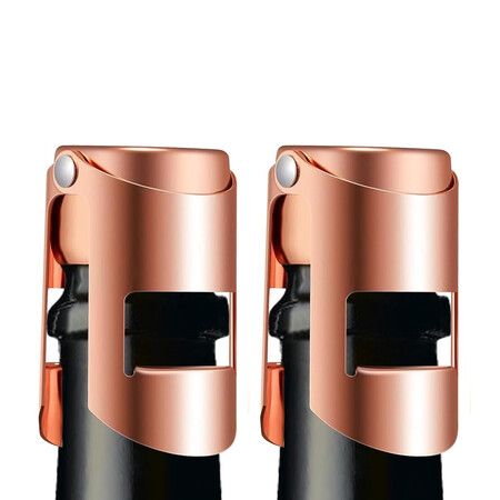 2 Pack Champagne Stoppers,Stainless Steel Sparkling Wine Bottle Stopper with Silicone Air Tight Seal,Wine Saver for Champagne Prosecco and Cava(Rose Gold)