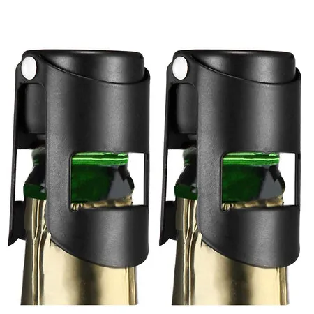 2 Pack Champagne Stoppers,Stainless Steel Sparkling Wine Bottle Stopper with Pure Silicone Air Tight Seal,Wine Saver for Champagne Prosecco and Cava(Black)