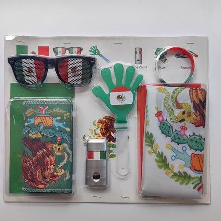 Cheering Pack FIFA World Cup 2026  MEXICO  Banner Sash Noise Maker Goggles Birthday Present Flag Scarf Stamp Clapper Wristband Glasses Football Supporter