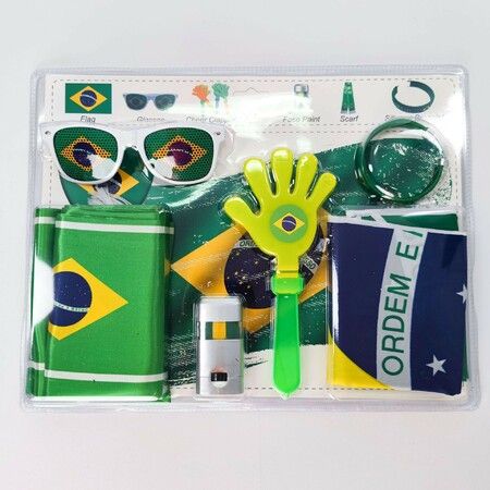 Cheering Pack FIFA World Cup 2026  BRAZIL Banner Sash Noise Maker Goggles Birthday Present Flag Scarf Stamp Clapper Wristband Glasses Football Supporter