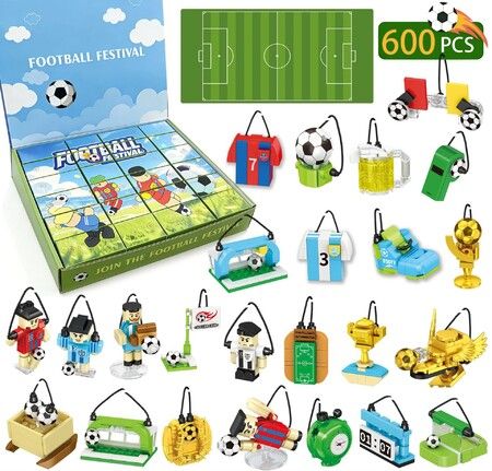 Building Blocks  600 PCS Sports Mini Building Toys World Soccer Cup Themed  Keychains Individually Wrapped Party Favors Classroom Prizes Travel Gift