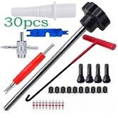 30Pcs Valve Stem Tool Kit Metal Tire Installer Tool Car Puller Wheel Tire Remover T-Hook Replacement Motorcycle Accessories