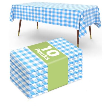 10 Pack Disposable Gingham Plastic Tablecloths 54×108 Inch Rectangle Black White Plaid Table Covers,Waterproof Leakproof Sturdy for Party Picnic Dining