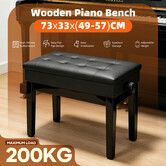 Melodic Adjustable Large Piano Bench Stool Wooden Stage Keyboard Chair Seat with Storage Compartment Luxury PU Leather Padded Cushion 200 kg Black