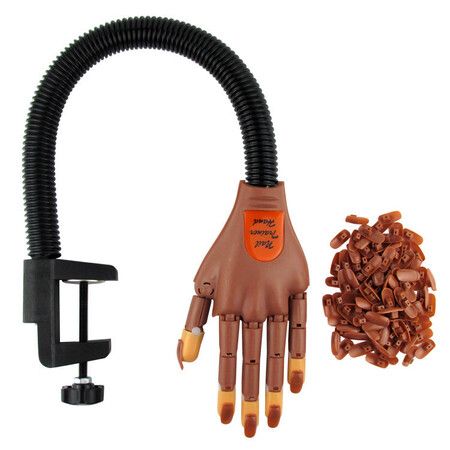 Practice Hand for Acrylic Nails, Flexible Movable Practice Nail Hand with 100 Pcs Refill Nail Tip