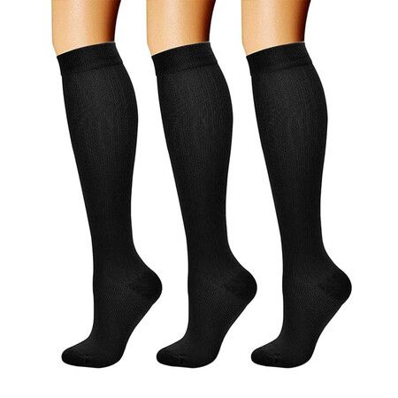 3 Pack Compression Socks for Women & Men Circulation 15-20 mmHg is Best Support for Running Cycling Athletic Sports S/M (Black)