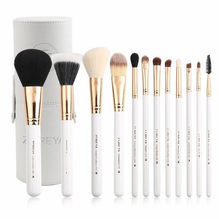 Travel Makeup Brush Set White 12pcs Makeup Brushes Premium Synthetic Hair Professional Foundation Powder Contour Blush Cosmetic Eye Brush Sets, White