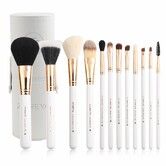 Travel Makeup Brush Set White 12pcs Makeup Brushes Premium Synthetic Hair Professional Foundation Powder Contour Blush Cosmetic Eye Brush Sets, White