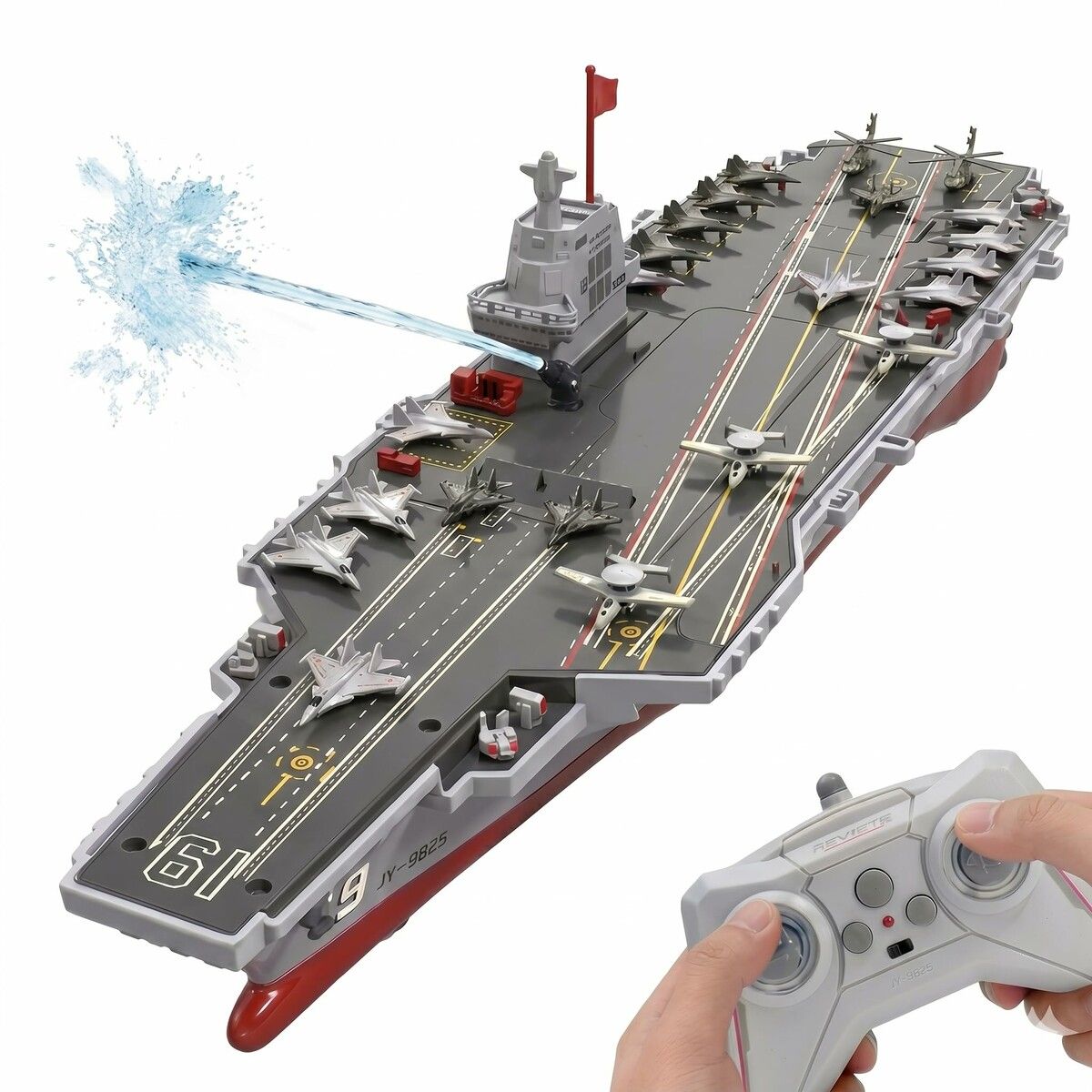 RC Boat Warship with Water Spray,16-in Battleship Aircraft Carrier with 2 Batteries,20KMH High Speed Remote Control Ship for Pool & Lake