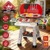 Kids Pretend BBQ Grill Toy Playset with Smoke Light Sound 68PCS Outdoor Barbecue Learning Cooking Kitchen Set Role Play Food Accessories Children 3+