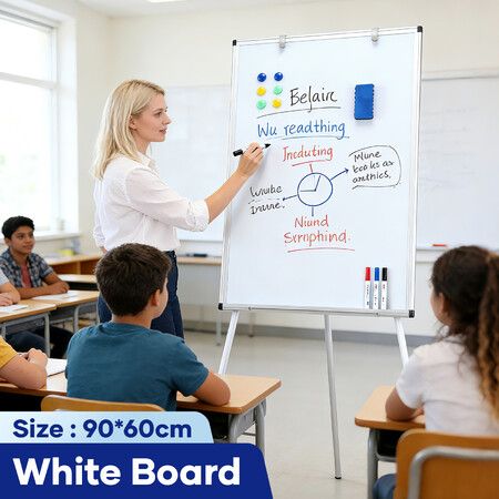 Magnetic Whiteboard Easel 90x60cm Adjustable Tripod Stand Dry Wipe Board Portable Flipchart Holder with Markers, Eraser Magnets for Office Home School