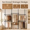 Floor to Ceiling Garment Rack Adjustable No Drill Wardrobe Organiser Clothes Rail Storage 5 Hanging Bars Wire Basket Bedroom Laundry Wall In Closet