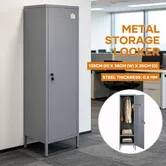 Steel Locker Cabinet Lockable Metal Storage Unit 138cm Tall Slim Wardrobe Cupboard for Home Office Garage School Gym Lab Dorm Organiser Hooks Shelf