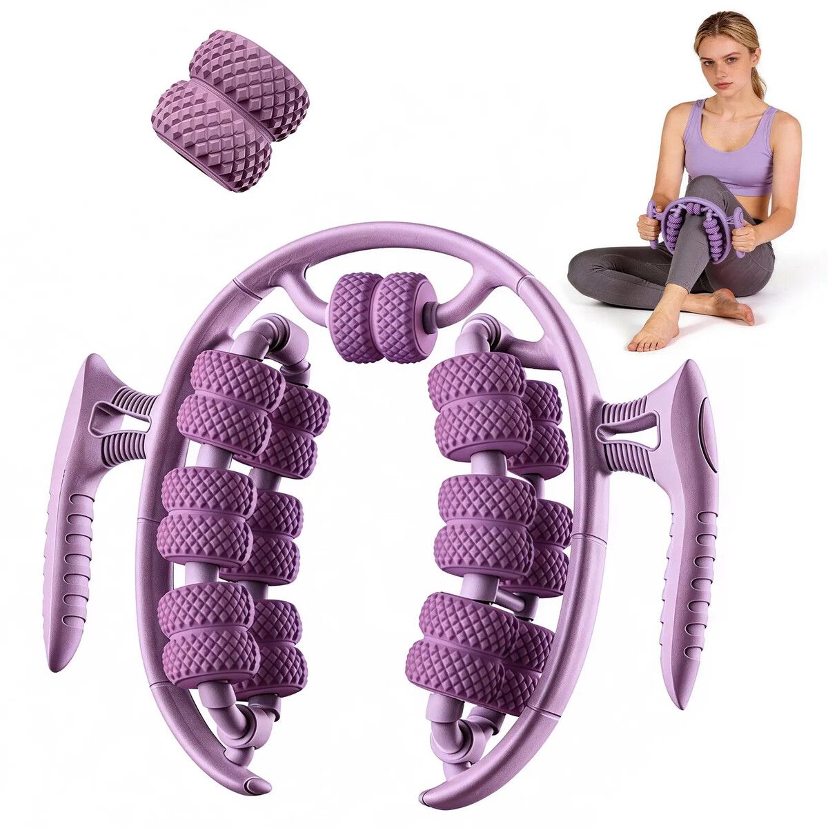 26-Wheel Leg Roller Massager Ring,Deep Tissue Calf Thigh Massage Tool for Muscle Relaxation,Improved Circulation Recovery,Portable Yoga Roller Purple