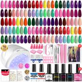 70Pcs Gel Nail Polish Kit UV Lamp 35 Colors Pink Nude Glitter Grey Base Coat Glossy Matte Top Coat Full Nail Art Starter Kit Home Salon Christmas Gift