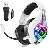 2.4GHz Wireless Gaming Headsets for PS5/PS4/Switch, RGB Noise Cancelling Over-Ear Headphones with 7.1 Surround Sound White