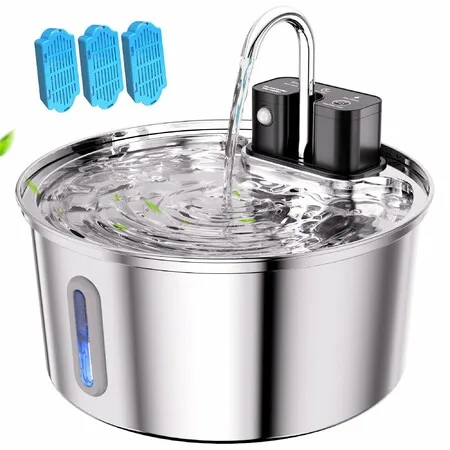 Wireless Cat Water Fountain, 108oz/3.2L Automatic Cat Water Fountain Cordless, Stainless Steel Water Dispenser for Cats Dogs