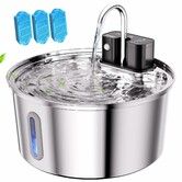 Wireless Cat Water Fountain, 108oz/3.2L Automatic Cat Water Fountain Cordless, Stainless Steel Water Dispenser for Cats Dogs