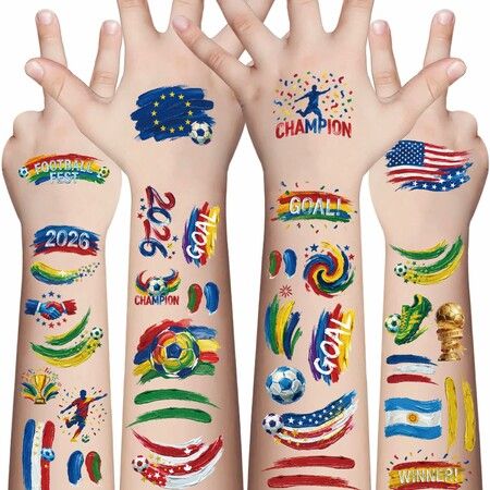 45 Pcs Soccer Tattoos - World Cup Temporary Tattoos Soccer Party Favors Sports Themed Supplies Fake Tattoo Stickers,World Cup 2026 Merchandise